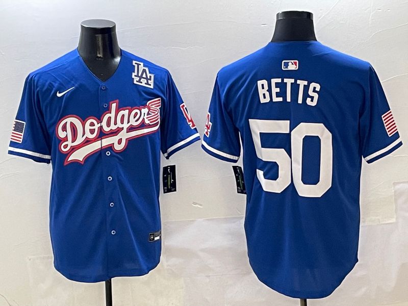 Men Los Angeles Dodgers 50 Betts Blue Second generation Joint Name Nike 2025 MLB Jersey style 9